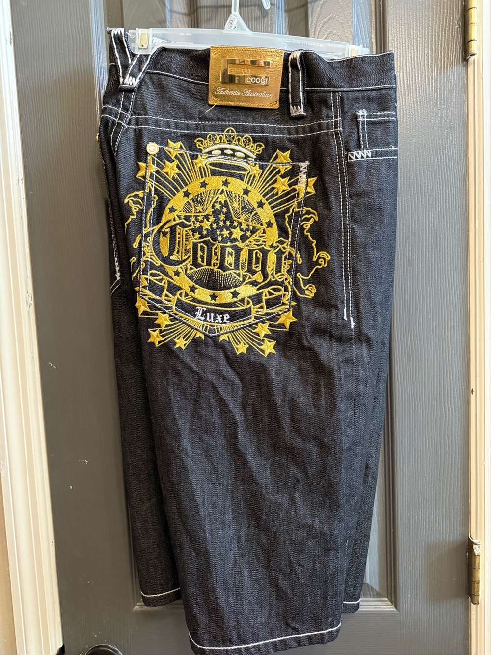 NWT Vintage Coogi Baggy Denim Shorts Black Jorts Gold Crown